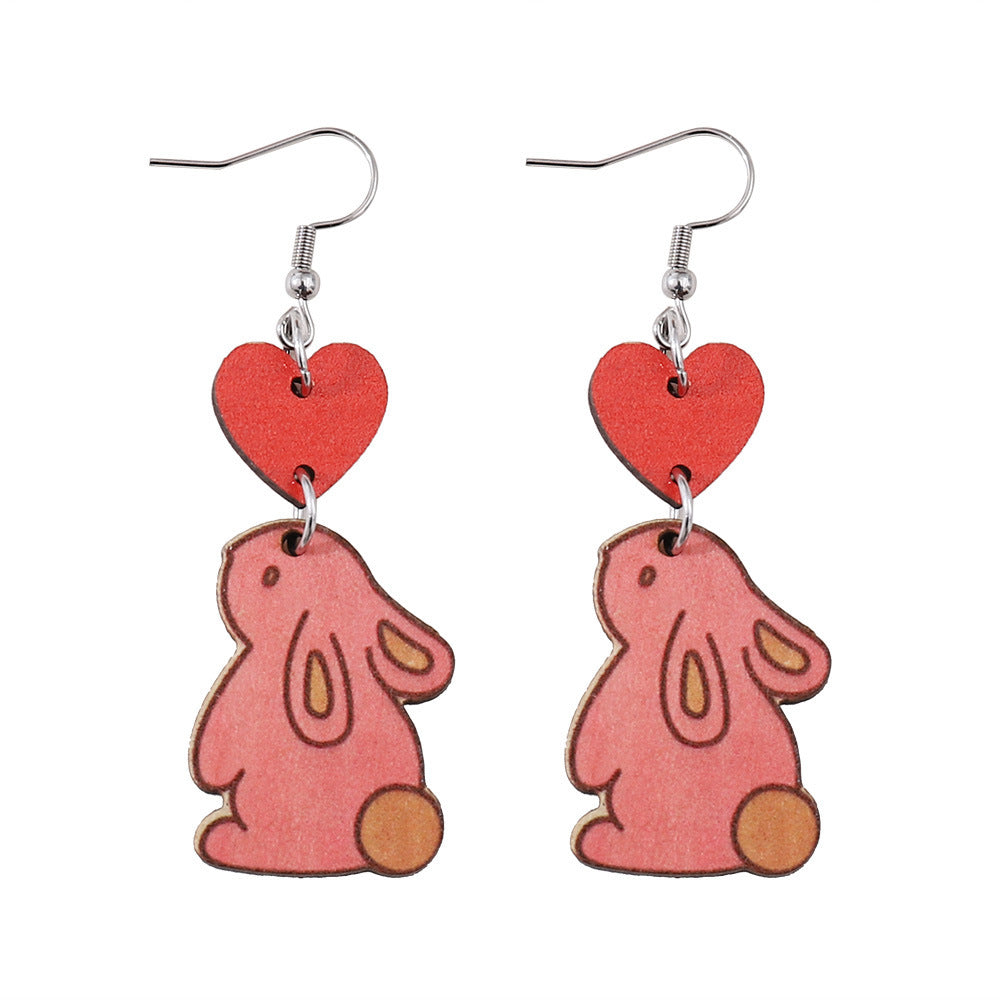 Wholesale Jewelry Easter Love Bunny Wooden Earrings